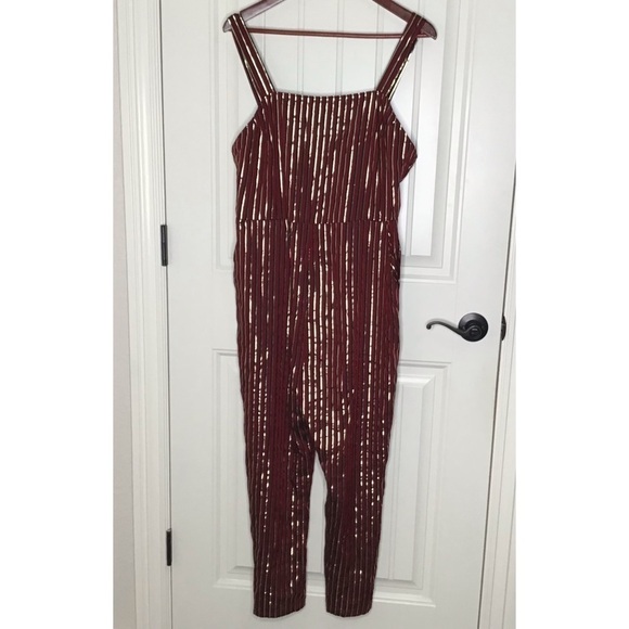 Show Me Your Mumu Yvonne Jumpsuit Maroon and Gold Stripe Size Large. - Picture 2 of 14